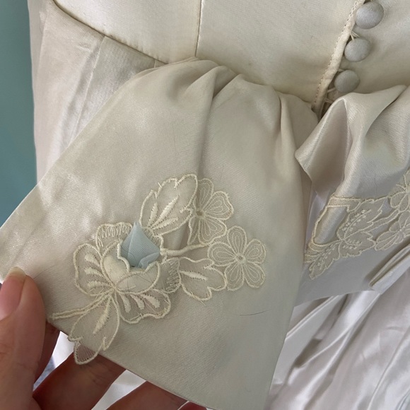 Vintage Party Dress 1950's White Communion Flower Girl Blue Floral Cottage Core - Picture 15 of 15